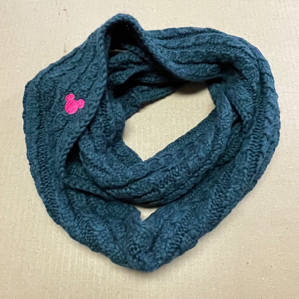 Vintage Disney‎ Blue Cable Infinity Scarf Mickey Pink Embroidered 66" Round